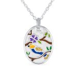 Oval Inlay Style Nature Bird Cameo Pendant Necklace .925 Sterling Silver