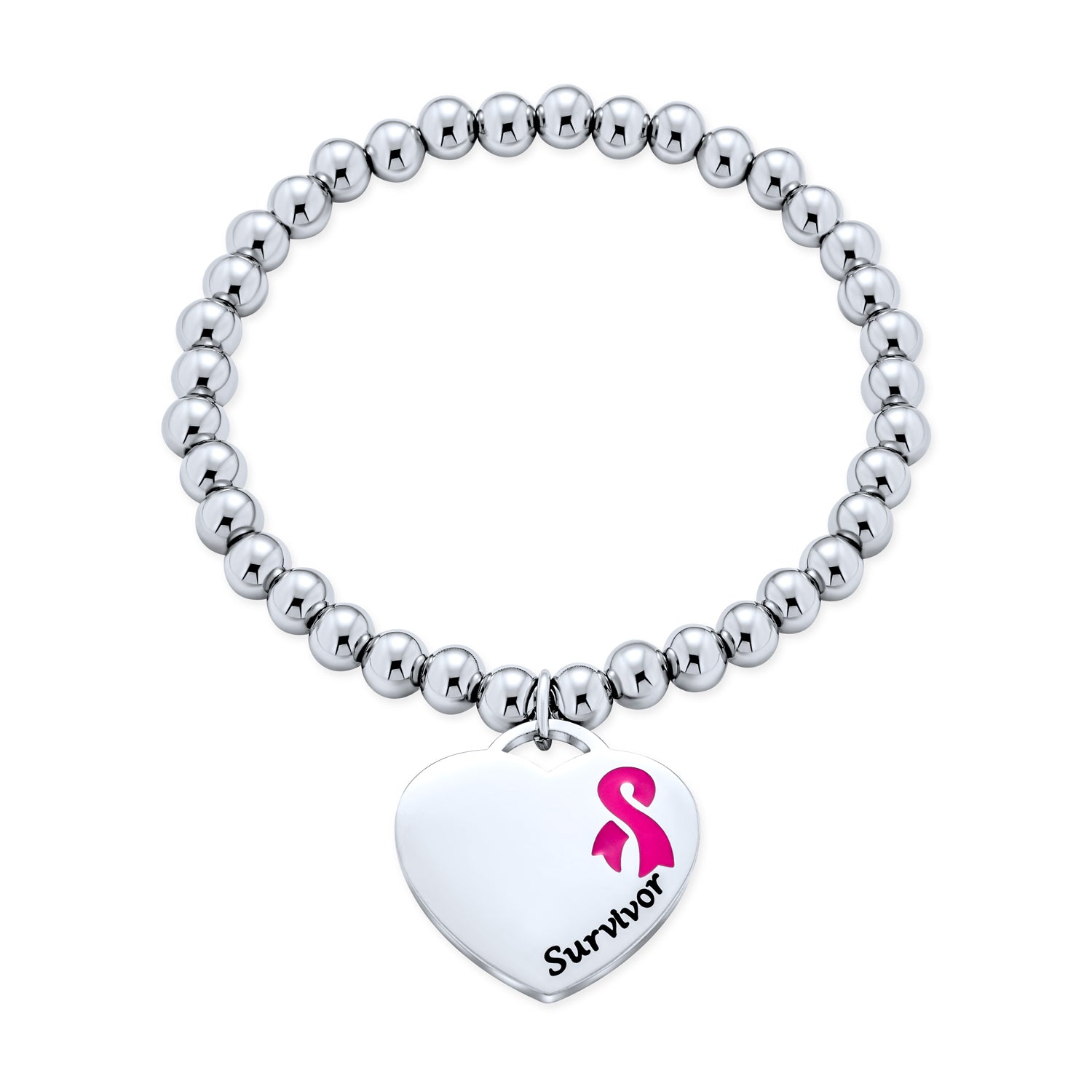 personalize-engrave-heart-medical-id-brqcelet-sgd-xks137-e_1 Heart Charm ID Bracelet with Pink Ribbon for Breast Cancer Survivor Silver Tone - Image 1
