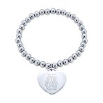 Heart Charm ID Bracelet with Pink Ribbon for Breast Cancer Survivor Silver Tone - Image 2