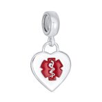 Heart Shape Medical ID Dangle Charm Bead Sterling Silver for European Bracelet
