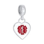 Heart Shape Medical ID Dangle Charm Bead Sterling Silver for European Bracelet