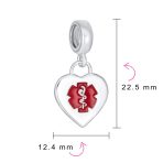 Heart Shape Medical ID Dangle Charm Bead Sterling Silver for European Bracelet - Image 4