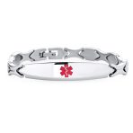 Set of 2 Leaf Link Chain Red ID Bracelet for Men Silver Stainless Steel 7.5 Inch - Image 3