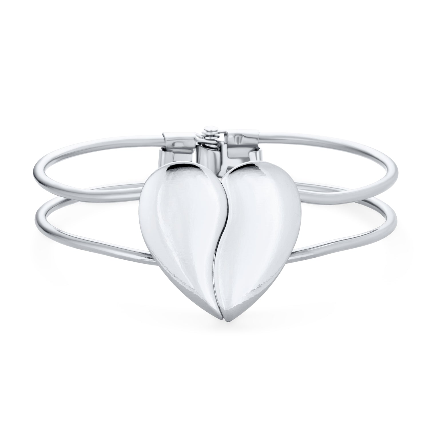 personalize-love-heart-bangle-hinge-elj-eje2230_01 Romantic Friendship Love Split Heart Bracelet Bangle Cuff Bracelet - Image 1