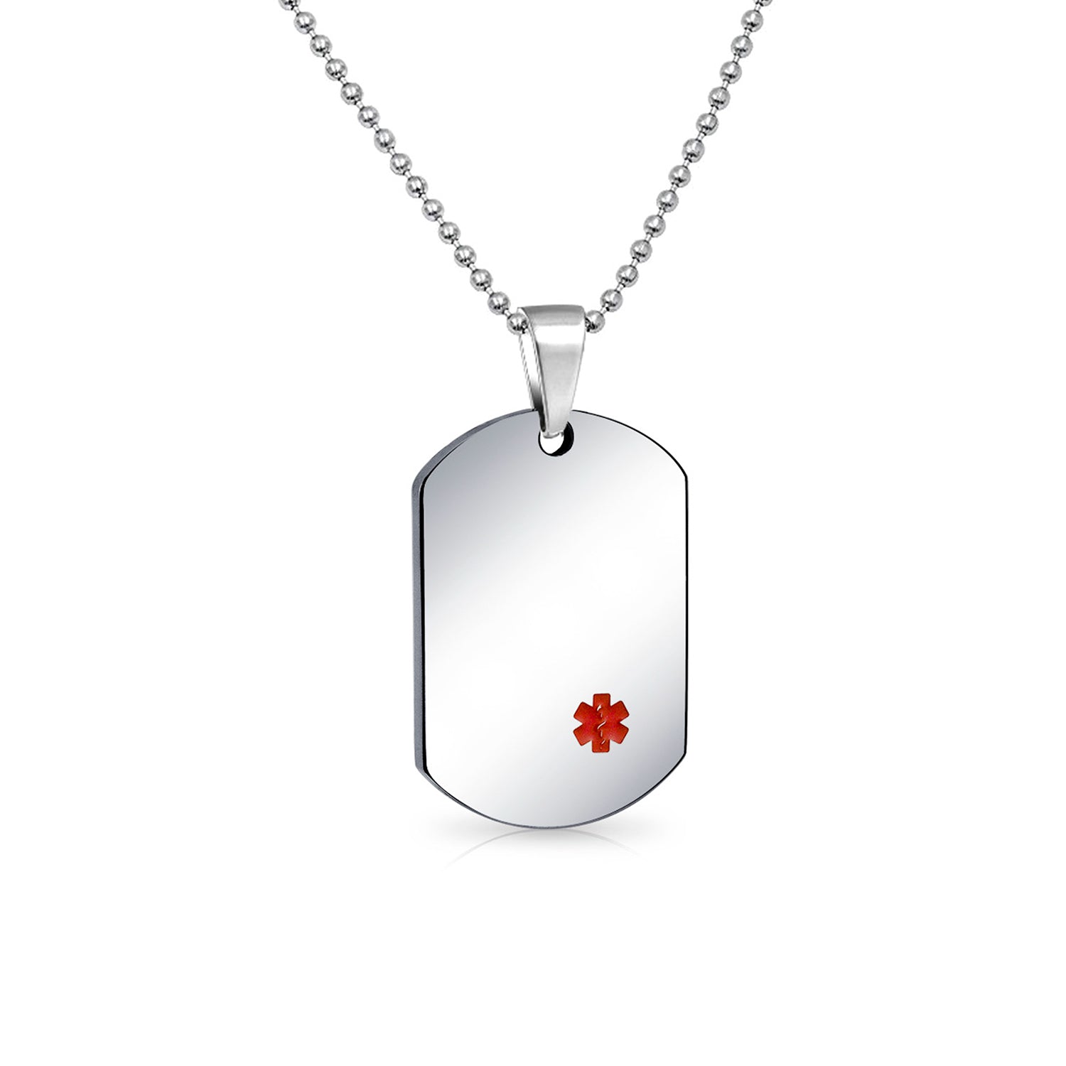 personalize-medical-alert-id-necklace-dog-tag_abb-sp3321-e_1small_35cda4d4-9d1b-4af8-95ad-4b0254290b48 Medical ID Dog Tag Stainless Pendant Necklace 20 Inch - Image 1