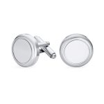 Simple Blank Monogram Round Circle Stainless Steel Cufflinks Executive Gift