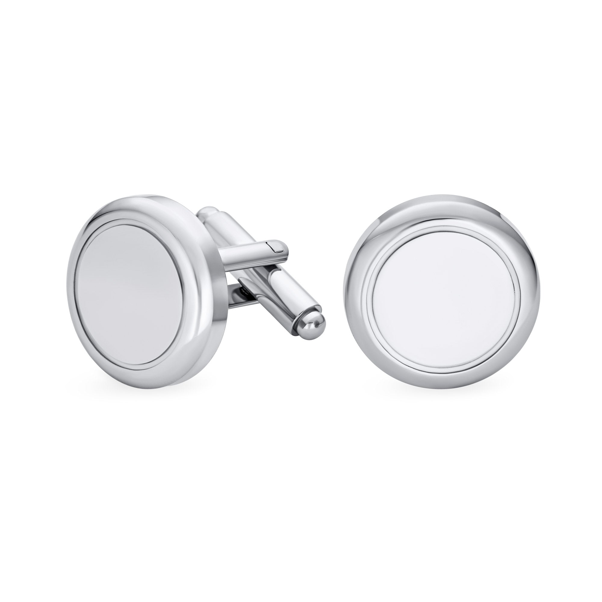 personalize-monogram-round-circle-cufflinks-sgd-b017_01 Simple Blank Monogram Round Circle Stainless Steel Cufflinks Executive Gift - Image 1