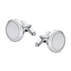 Simple Blank Monogram Round Circle Stainless Steel Cufflinks Executive Gift - Image 2