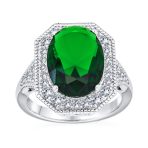 Art Deco Style Cocktail Ring Statement 15CTW Oval Solitaire Green CZ Pave Silver Plated