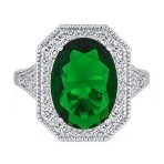 Art Deco Style Cocktail Ring Statement 15CTW Oval Solitaire Green CZ Pave Silver Plated - Image 2
