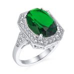 Art Deco Style Cocktail Ring Statement 15CTW Oval Solitaire Green CZ Pave Silver Plated - Image 3