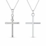 Set of 2 Tube Cross Medium & Large Pendant Necklace Polished Sterling Silver