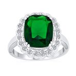 Art Deco Style Cubic Zirconia Solitaire Green Emerald Cut with CZ Halo 10CT Cocktail Statement Ring