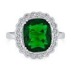 Art Deco Style Cubic Zirconia Solitaire Green Emerald Cut with CZ Halo 10CT Cocktail Statement Ring - Image 2
