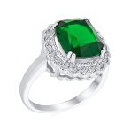 Art Deco Style Cubic Zirconia Solitaire Green Emerald Cut with CZ Halo 10CT Cocktail Statement Ring - Image 3