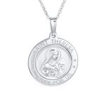 Set of 2 Round Medallion Saint Christopher & Saint Theresa Necklace Silver - Image 5