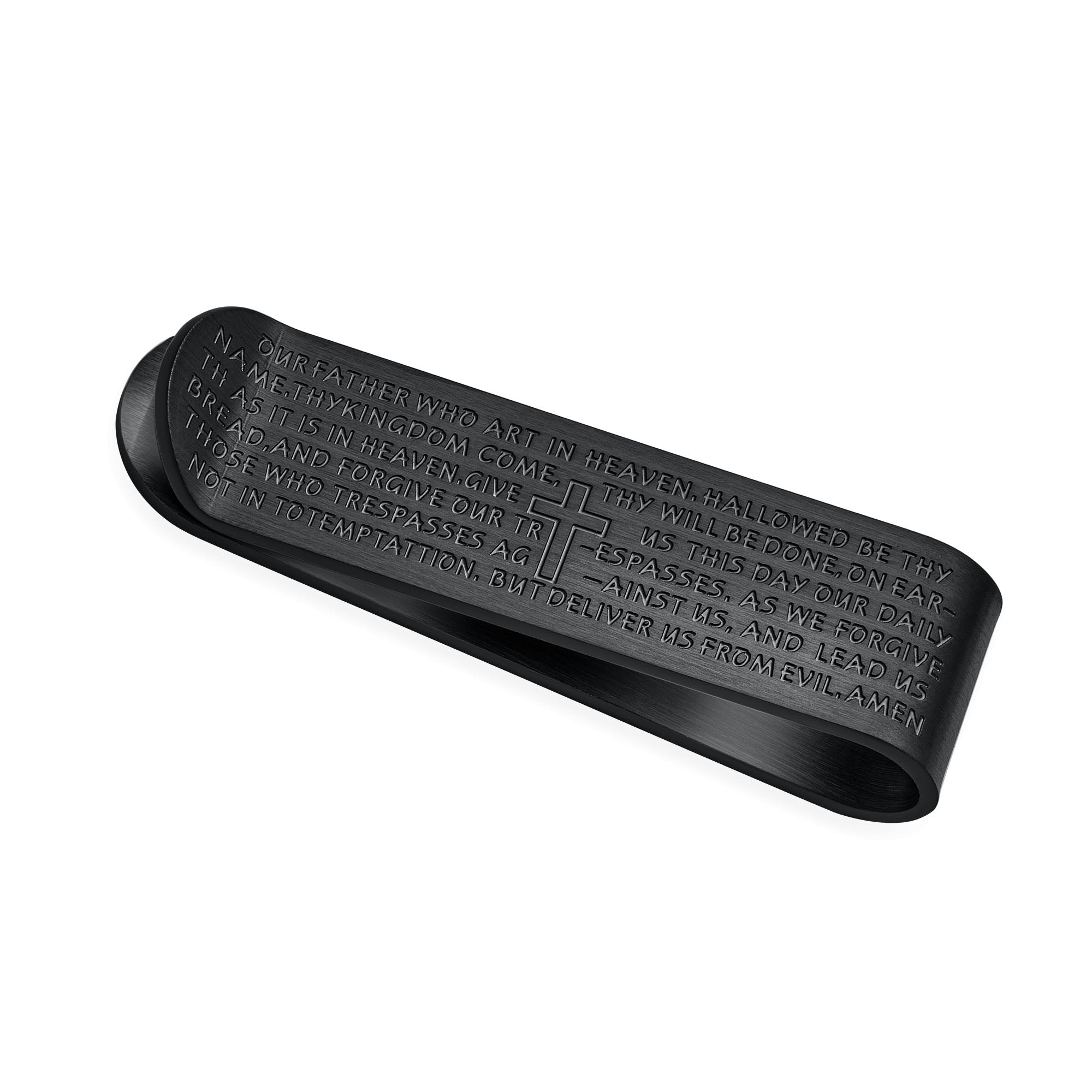 personalize-religious-prayer-black-money-clip-cdl-csmc6008_01 Religious Mantra Cross Money Clip Card Holder for Men - Stainless Steel Gift - Image 1