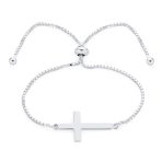 Simple Religious Horizonal Sideways Cross Bracelet .925Sterling Silver
