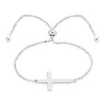 Simple Religious Horizonal Sideways Cross Bracelet .925Sterling Silver