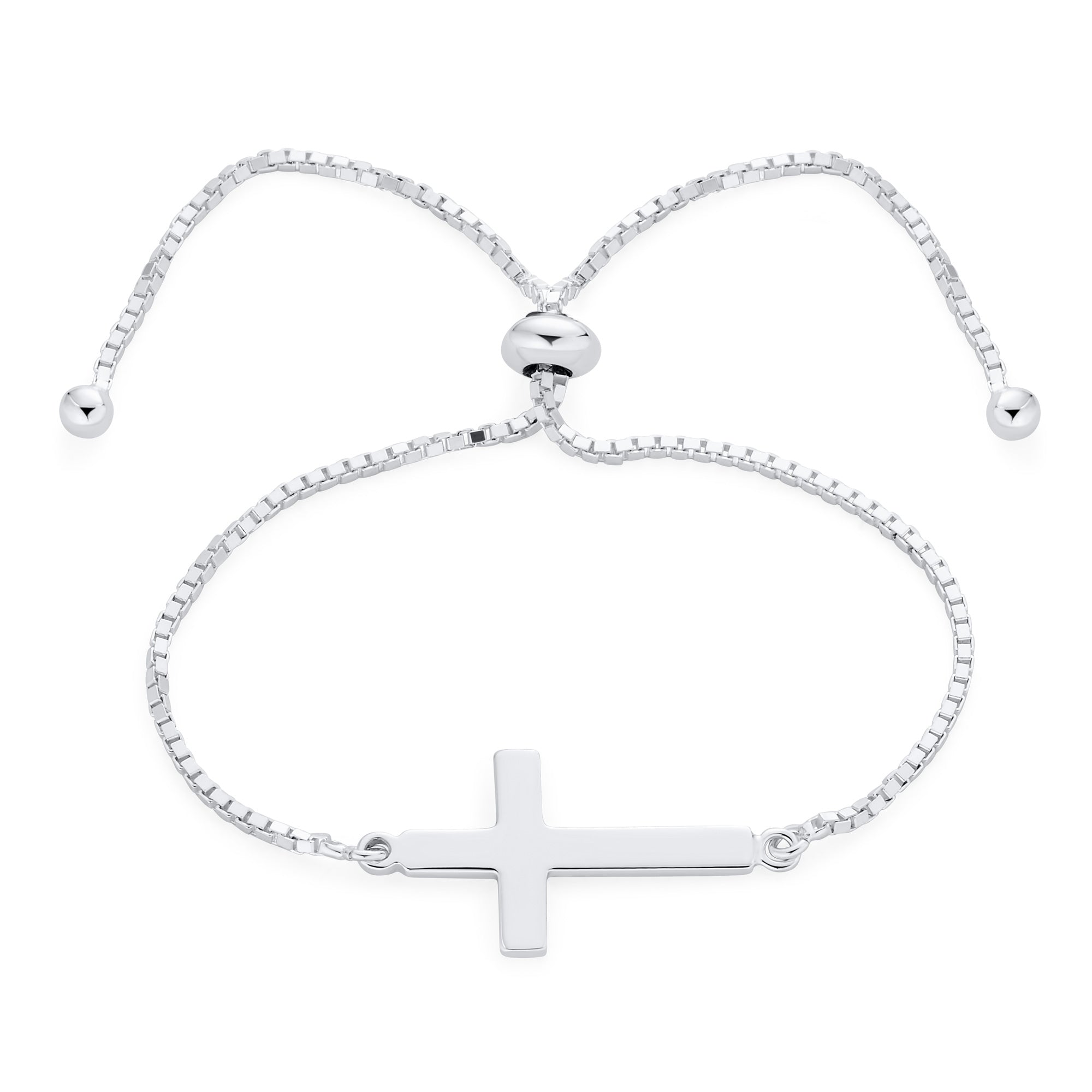 personalize-simple-horizontal-cross-bracelet-srn-s793306b_01 Simple Religious Horizonal Sideways Cross Bracelet .925Sterling Silver - Image 1