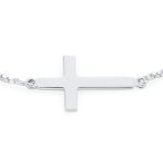 Simple Religious Horizonal Sideways Cross Bracelet .925Sterling Silver - Image 2