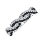 Intertwined Half Eternity Black & White CZ Infinity Band Ring Sterling Silver