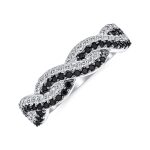 Intertwined Half Eternity Black & White CZ Infinity Band Ring Sterling Silver