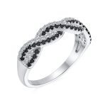 Intertwined Half Eternity Black & White CZ Infinity Band Ring Sterling Silver - Image 2