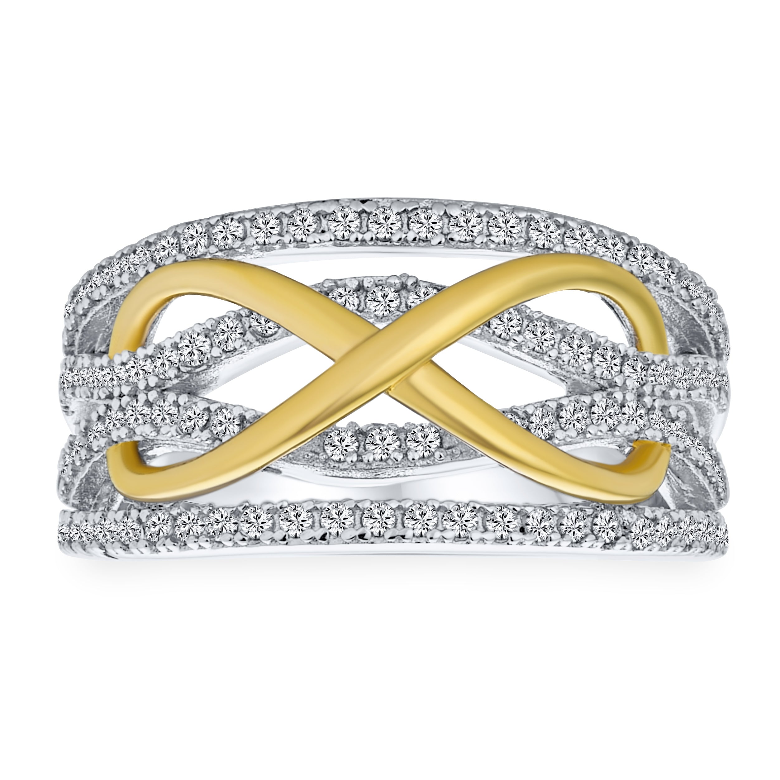 personalize-two-tone-cz-infinity-ring-mdr-3924r-067-01 Romantic CZ Accent Cocktail Statement Ring with Twisting Bands Sterling Silver - Image 1