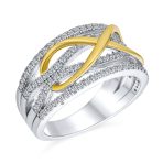 Romantic CZ Accent Cocktail Statement Ring with Twisting Bands Sterling Silver - Image 2