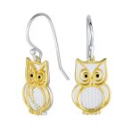 Two Tone Owl Pendant Necklace & Earrings Jewelry Set 14k Gold Plated Silver - Image 2
