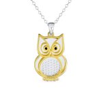 Two Tone Owl Pendant Necklace & Earrings Jewelry Set 14k Gold Plated Silver - Image 3