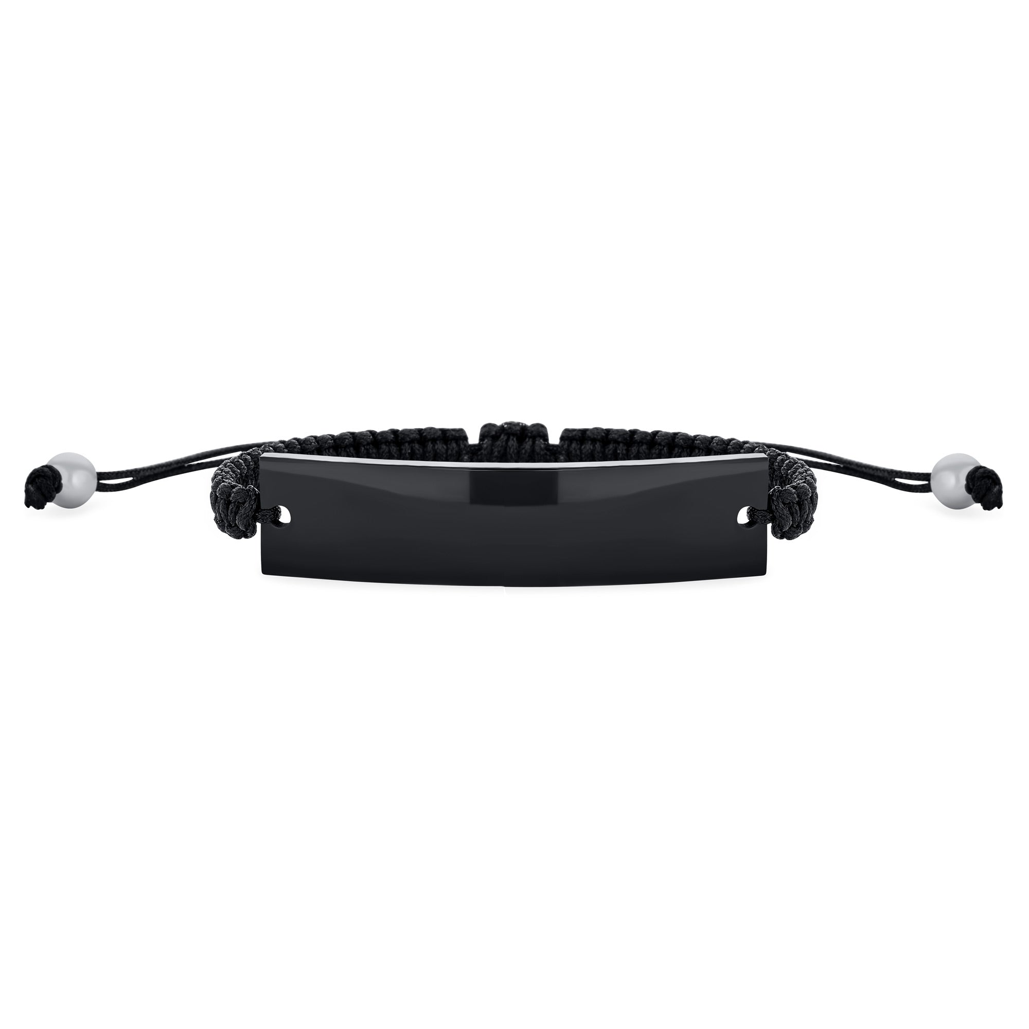 personalize-unisex-braided-rope-identification-black-sgd-b004_01 Black ID Bracelet with Braided Rope Cord and Stainless Plate - Image 1