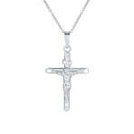 Religious INRI Jesus Crucifix Cross Necklace Pendant .925 Sterling Silver 18 Inch