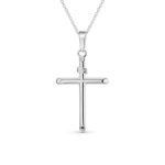 Religious Cross Pendant Necklace Minimalist Simple Tube Style .925 Sterling Silver 1.75"