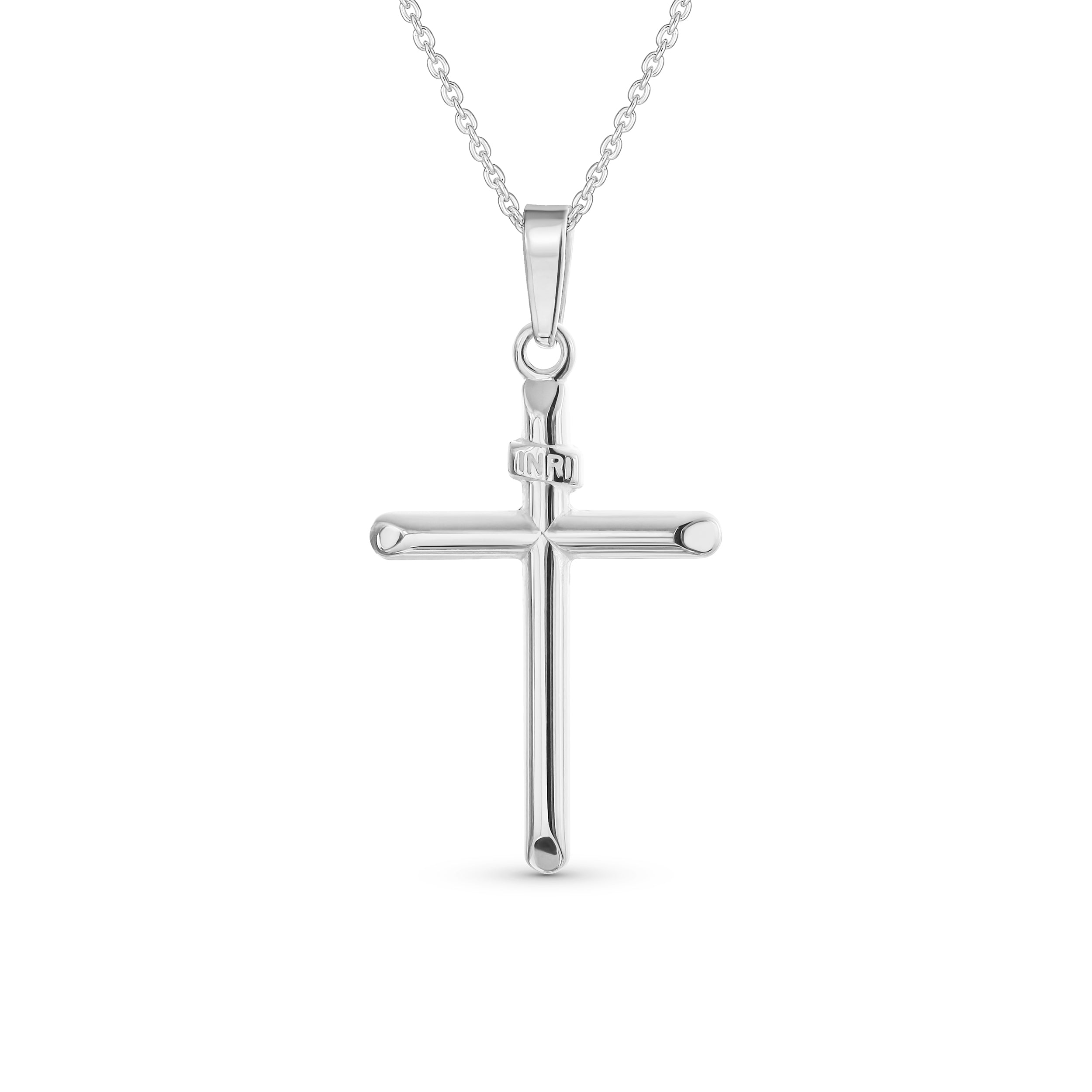 personalize-unisex-christian-crucifix-pendant-sterling-srn-s119325p-az_11 Religious Cross Pendant Necklace Minimalist Simple Tube Style .925 Sterling Silver 1.75" - Image 1