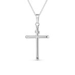 Set of 2 Tube Cross Medium & Large Pendant Necklace Polished Sterling Silver - Image 3