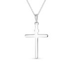 Religious Cross Pendant Necklace Minimalist Simple Tube Style .925 Sterling Silver 1.75" - Image 2