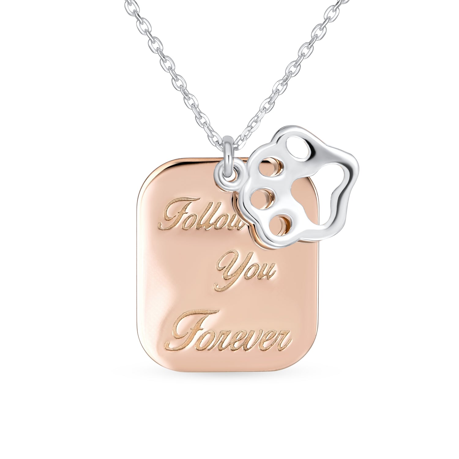 personalized-animal-puppy-paw-dog-tag-srn-s118102n-01 Paw Print Dog Tag Pendant Necklace Two Tone Rose Gold .925 Sterling Silver - Image 1