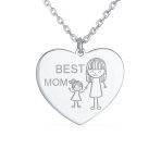 Mother Day Mother Daughter Words Best Mom Heart Pendant .925 Sterling Silver