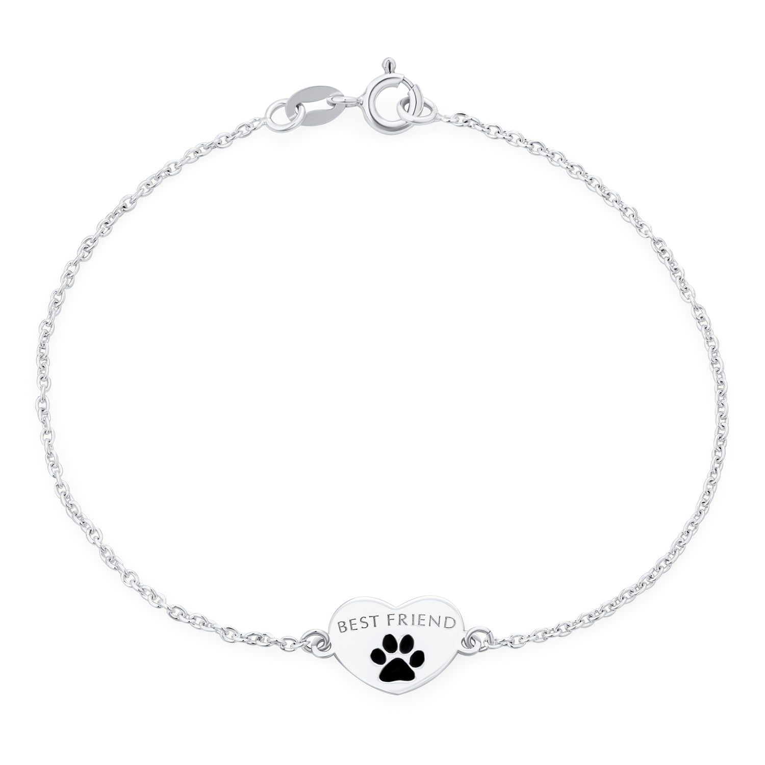 personalized-delicate-animal-pet-heart-srn-s772504b-01 Dainty Charm Bracelet for Pet Lovers with Heart and Paw Print Sterling Silver - Image 1