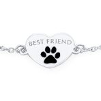 Dainty Charm Bracelet for Pet Lovers with Heart and Paw Print Sterling Silver - Image 3