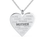 Mother Day Words Describe Your MOM Mother Heart Pendant Necklace .925 Sterling Silver