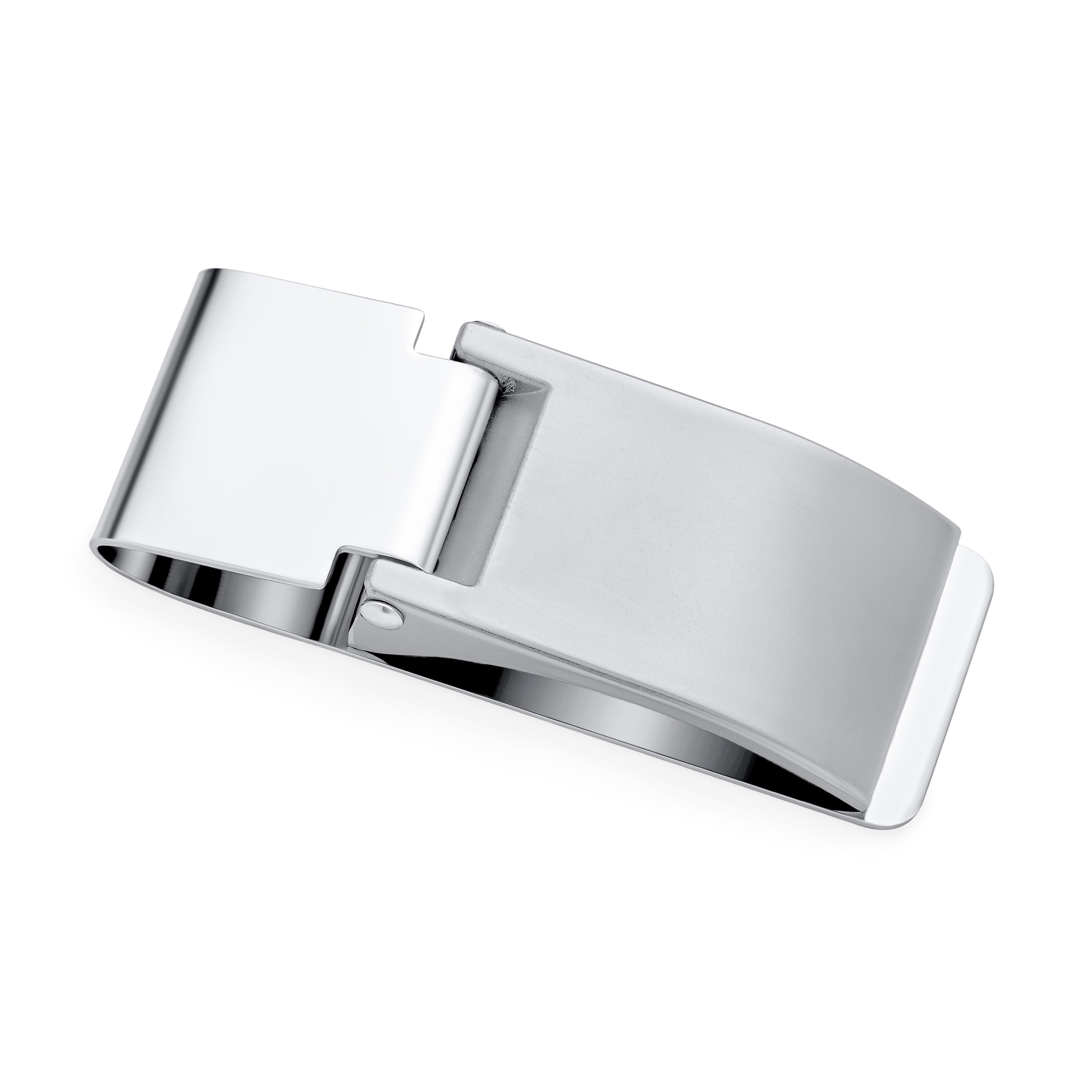 personalized-large-plain-fold-over-clip-sgd-b019_011 Large Wide Strong Hinged Style Money Clip Card Holder Silver Stainless Steel - Image 1