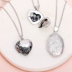 Vintage Floral Rose Heart Locket Necklace Pendant Silver - Image 6