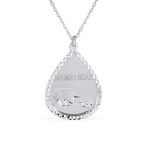 Mother Day Diamond-Cut Bezel Teardrop Word MAMA BEAR Necklace .925 Sterling Silver