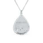 Mother Day Diamond-Cut Bezel Teardrop Word MAMA BEAR Necklace .925 Sterling Silver
