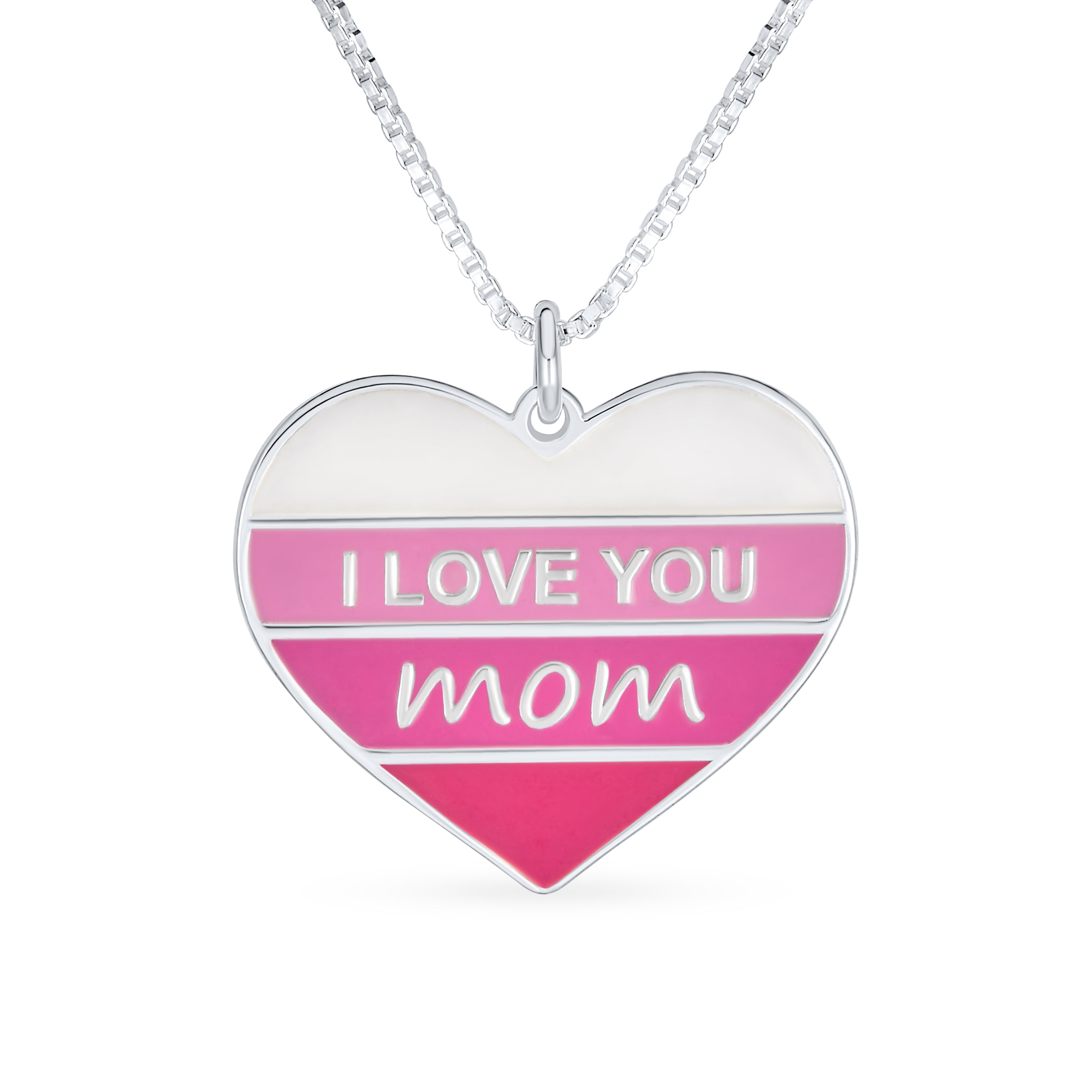 personalized-pink-heart-message-mom-pendant-srn-s926015n-a-01 Pink Stripe Heart Words I love You Mom Heart Necklace Pendant .925 Sterling Silver - Image 1