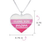 Pink Stripe Heart Words I love You Mom Heart Necklace Pendant .925 Sterling Silver - Image 4
