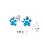 Best Friend Animal Pet Lover Created Blue Opal Paw Print Stud Earrings .925 Sterling Silver - Image 4